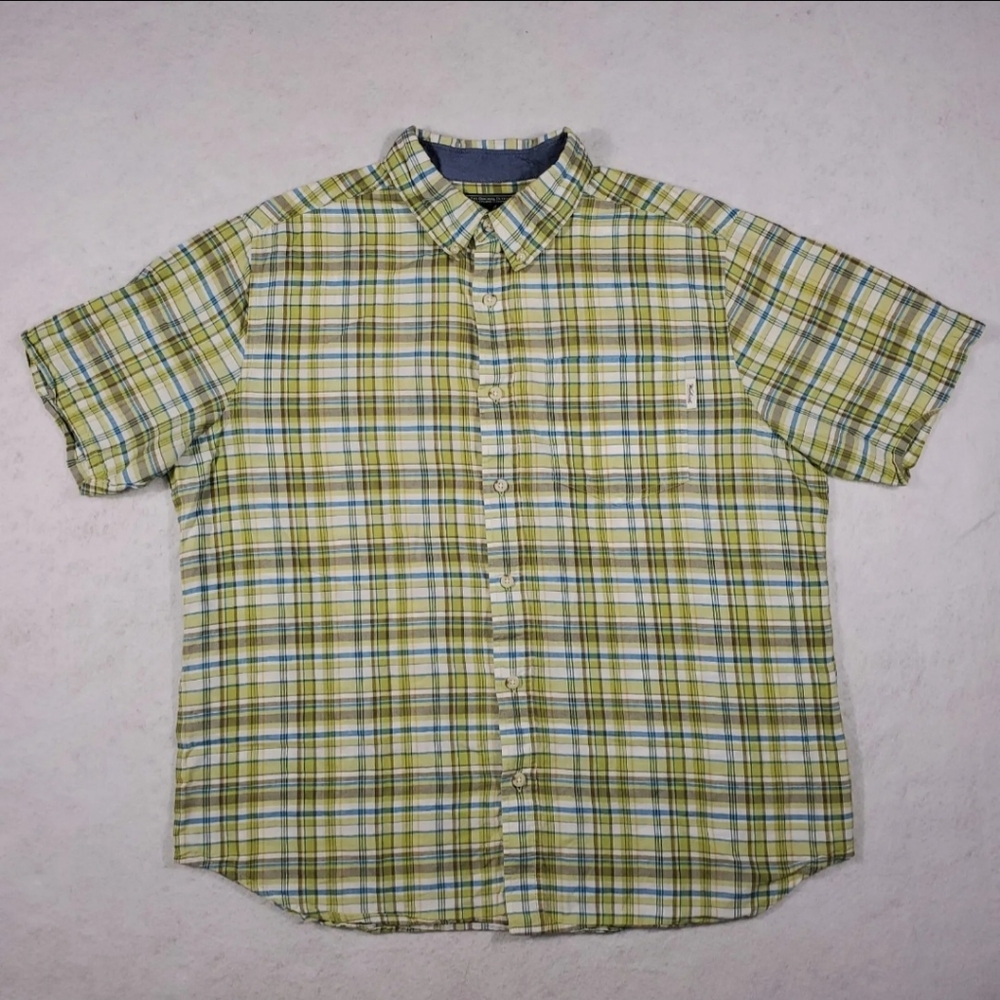 Woolrich Outdoors Mens Size XL Green Plaid Short Sleeve Button Down Casual Shirt